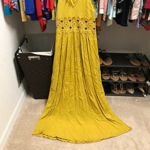 This is Love Mustard Lulu's Yellow Lace Maxi Dress